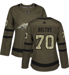 Women's Adidas Washington Capitals #70 Braden Holtby Authentic Green Salute to Service NHL Jersey