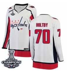 Women's Washington Capitals #70 Braden Holtby Fanatics Branded White Away Breakaway 2018 Stanley Cup Final Champions NHL Jersey