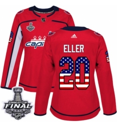 Women's Adidas Washington Capitals #20 Lars Eller Authentic Red USA Flag Fashion 2018 Stanley Cup Final NHL Jersey