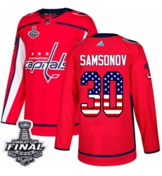 Men's Adidas Washington Capitals #30 Ilya Samsonov Authentic Red USA Flag Fashion 2018 Stanley Cup Final NHL Jersey