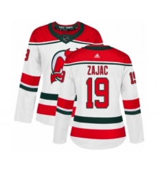 Women's Adidas New Jersey Devils #19 Travis Zajac Authentic White Alternate NHL Jersey