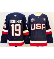 Men's USA #19 Matthew Tkachuk Navy 2025 With A 4 Nations Face-Off Stitched Jersey