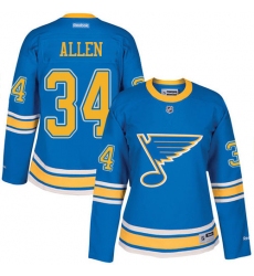 Women's Reebok St. Louis Blues #34 Jake Allen Premier Blue 2017 Winter Classic NHL Jersey