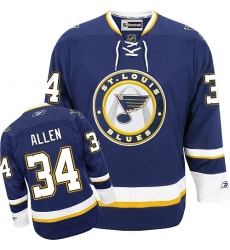 Youth Reebok St. Louis Blues #34 Jake Allen Premier Navy Blue Third NHL Jersey