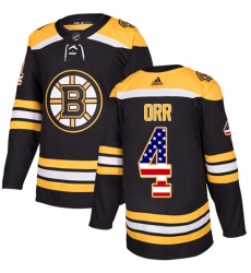 Men's Adidas Boston Bruins #4 Bobby Orr Authentic Black USA Flag Fashion NHL Jersey