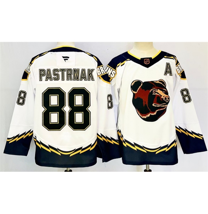 Men's Boston Bruins #88 David Pastrnak White 2024-25 With A Reverse Retro Home Stitched Hockey Jersey