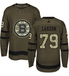 Youth Adidas Boston Bruins #79 Jeremy Lauzon Authentic Green Salute to Service NHL Jersey