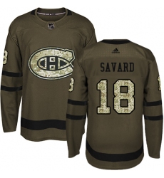 Men's Adidas Montreal Canadiens #18 Serge Savard Authentic Green Salute to Service NHL Jersey