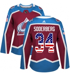 Women's Adidas Colorado Avalanche #34 Carl Soderberg Authentic Burgundy Red USA Flag Fashion NHL Jersey