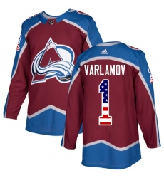Men's Adidas Colorado Avalanche #1 Semyon Varlamov Authentic Burgundy Red USA Flag Fashion NHL Jersey