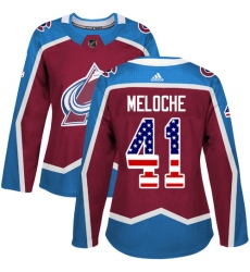 Women's Adidas Colorado Avalanche #41 Nicolas Meloche Authentic Burgundy Red USA Flag Fashion NHL Jersey