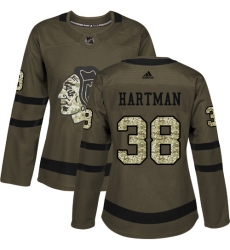 Women's Reebok Chicago Blackhawks #38 Ryan Hartman Authentic Green Salute to Service NHL Jersey