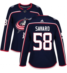 Women's Adidas Columbus Blue Jackets #58 David Savard Authentic Navy Blue Home NHL Jersey