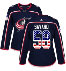 Women's Adidas Columbus Blue Jackets #58 David Savard Authentic Navy Blue USA Flag Fashion NHL Jersey
