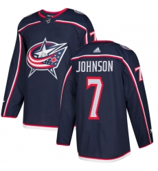 Men's Adidas Columbus Blue Jackets #7 Jack Johnson Authentic Navy Blue Home NHL Jersey