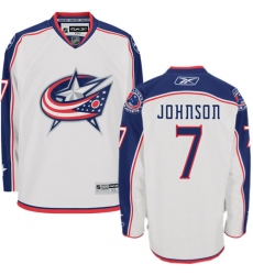 Youth Reebok Columbus Blue Jackets #7 Jack Johnson Authentic White Away NHL Jersey