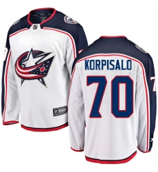 Youth Columbus Blue Jackets #70 Joonas Korpisalo Fanatics Branded White Away Breakaway NHL Jersey