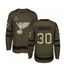 Youth St. Louis Blues #30 Martin Brodeur Premier Green Salute to Service 2019 Stanley Cup Champions Hockey Jersey