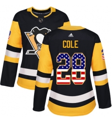Women's Adidas Pittsburgh Penguins #28 Ian Cole Authentic Black USA Flag Fashion NHL Jersey