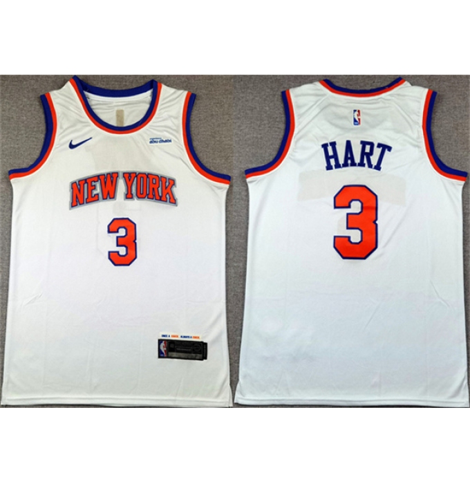 Men's New Yok Knicks #3 Josh Hart White Association Edition Stitched Basketball Jersey