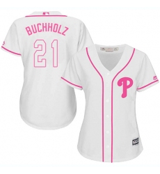 Women's Majestic Philadelphia Phillies #21 Clay Buchholz Replica White Fashion Cool Base MLB Jersey