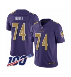 Men's Baltimore Ravens #74 James Hurst Limited Purple Rush Vapor Untouchable 100th Season Football Jersey