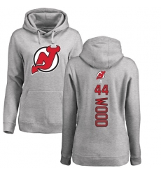 NHL Women's Adidas New Jersey Devils #44 Miles Wood Ash Backer Pullover Hoodie