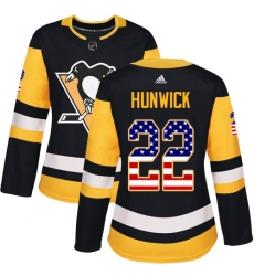 Women's Adidas Pittsburgh Penguins #22 Matt Hunwick Authentic Black USA Flag Fashion NHL Jersey