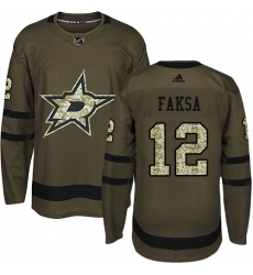 Men's Adidas Dallas Stars #12 Radek Faksa Authentic Green Salute to Service NHL Jersey