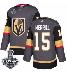 Men's Adidas Vegas Golden Knights #15 Jon Merrill Authentic Gray Home 2018 Stanley Cup Final NHL Jersey