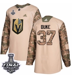 Men's Adidas Vegas Golden Knights #37 Reid Duke Authentic Camo Veterans Day Practice 2018 Stanley Cup Final NHL Jersey
