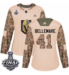 Women's Adidas Vegas Golden Knights #41 Pierre-Edouard Bellemare Authentic Camo Veterans Day Practice 2018 Stanley Cup Final NHL Jersey