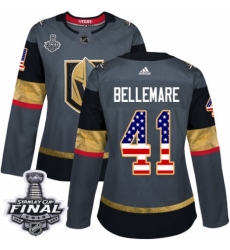 Women's Adidas Vegas Golden Knights #41 Pierre-Edouard Bellemare Authentic Gray USA Flag Fashion 2018 Stanley Cup Final NHL Jersey