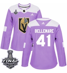 Women's Adidas Vegas Golden Knights #41 Pierre-Edouard Bellemare Authentic Purple Fights Cancer Practice 2018 Stanley Cup Final NHL Jersey