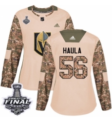 Women's Adidas Vegas Golden Knights #56 Erik Haula Authentic Camo Veterans Day Practice 2018 Stanley Cup Final NHL Jersey