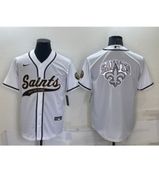 Men's New Orleans Saints White Team Big Logo With Patch Cool Base Stitched Baseball Jersey