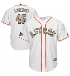 Youth Majestic Houston Astros #46 Francisco Liriano Authentic White 2018 Gold Program Cool Base MLB Jersey