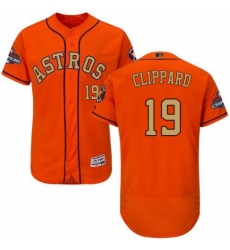 Men's Majestic Houston Astros #19 Tyler Clippard Orange Alternate 2018 Gold Program Flex Base Authentic Collection MLB Jersey