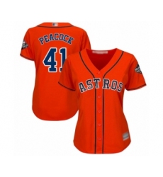 Women's Houston Astros #41 Brad Peacock Authentic Orange Alternate Cool Base 2019 World Series Bound Baseball Jersey