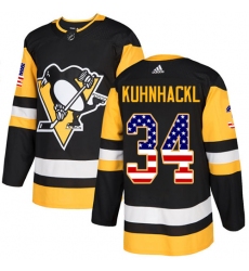 Youth Adidas Pittsburgh Penguins #34 Tom Kuhnhackl Authentic Black USA Flag Fashion NHL Jersey