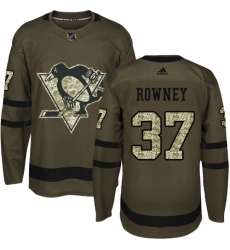 Youth Adidas Pittsburgh Penguins #37 Carter Rowney Authentic Green Salute to Service NHL Jersey