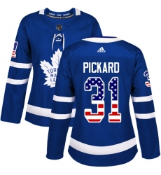 Women's Adidas Toronto Maple Leafs #31 Calvin Pickard Authentic Royal Blue USA Flag Fashion NHL Jersey