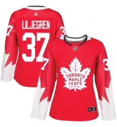 Women's Adidas Toronto Maple Leafs #37 Timothy Liljegren Authentic Red Alternate NHL Jersey
