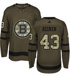 Youth Adidas Boston Bruins #43 Danton Heinen Authentic Green Salute to Service NHL Jersey