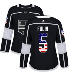 Women's Adidas Los Angeles Kings #5 Christian Folin Authentic Black USA Flag Fashion NHL Jersey