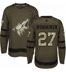 Men's Adidas Arizona Coyotes #27 Teppo Numminen Authentic Green Salute to Service NHL Jersey