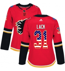 Women's Adidas Calgary Flames #31 Eddie Lack Authentic Red USA Flag Fashion NHL Jersey