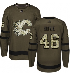 Men's Adidas Calgary Flames #46 Marek Hrivik Authentic Green Salute to Service NHL Jersey
