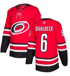Men's Adidas Carolina Hurricanes #6 Klas Dahlbeck Authentic Red Home NHL Jersey