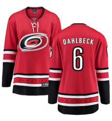 Women's Carolina Hurricanes #6 Klas Dahlbeck Fanatics Branded Red Home Breakaway NHL Jersey